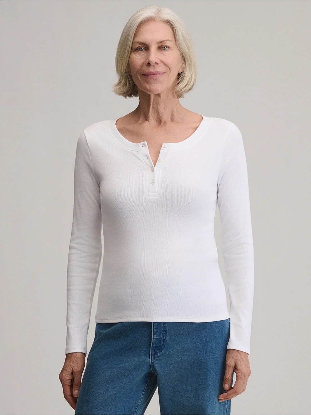 Eddie Bauer soft line ribbed long sleeve Henley top ivory NEW NWT XXL